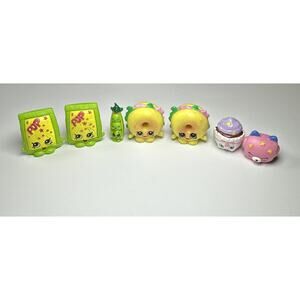 Lot Of 7 Shopkins Pop Rock, Peas, Cupcake, Cat, Sandwich Figures